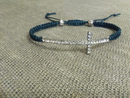 πράσινο-Μπλε μακραμέ με σταυρό σε ασημί απόχρωση