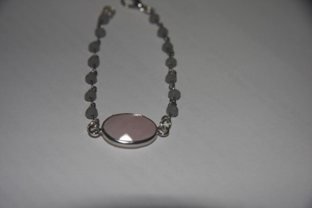βραχιόλι με ροζάριο γκρι κρυστάλλους Τσεχίας και ροζ quart ημιπολύτιμος λίθος